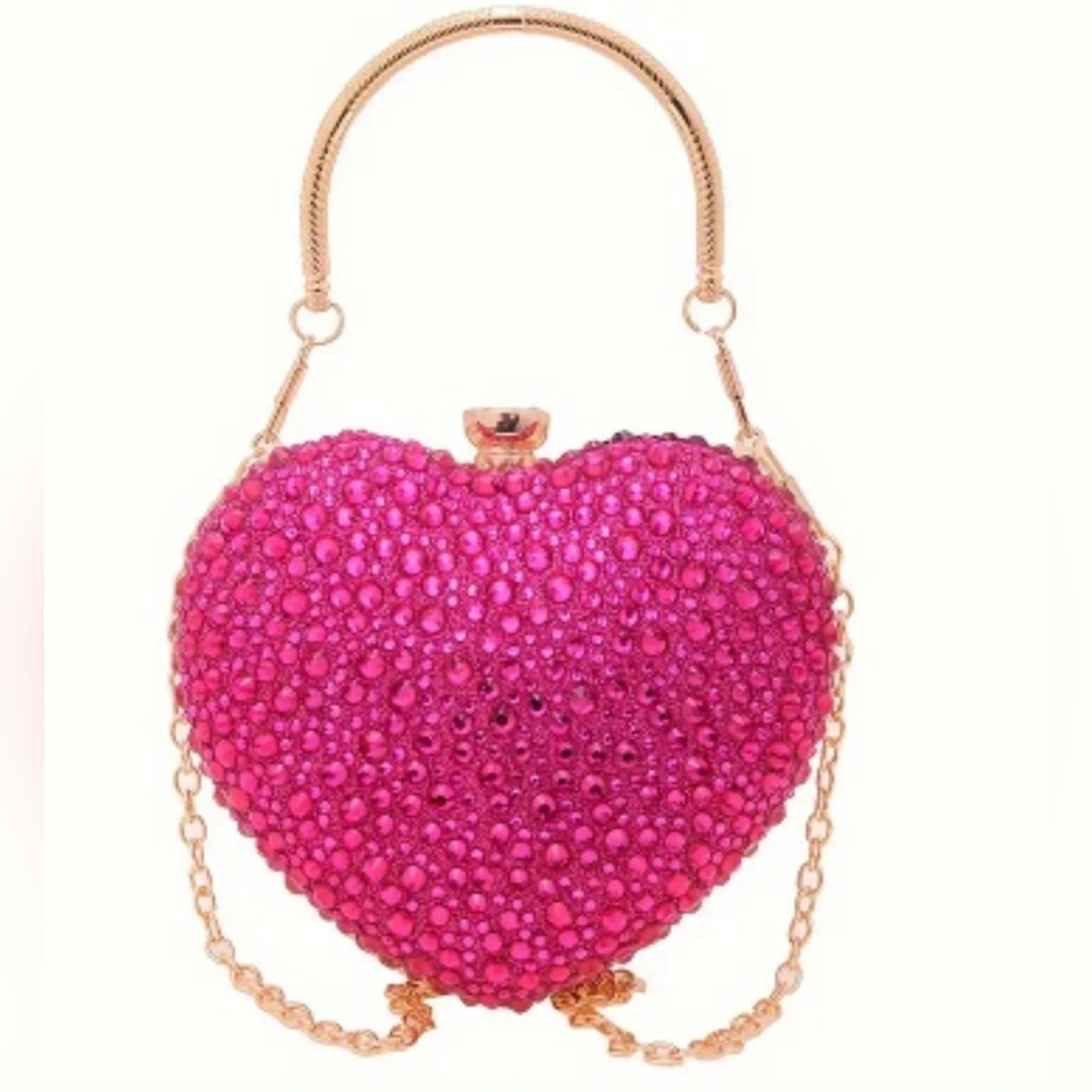 Rose Red Heart-Shaped Rhinestone Evening Bag